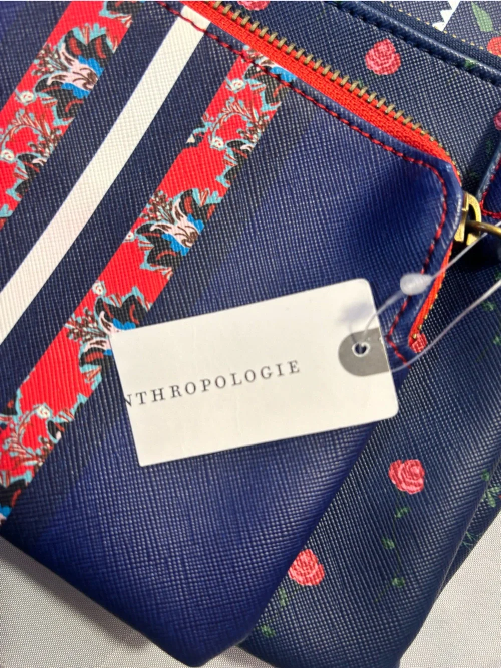 Anthropologie 3 Piece Preppy Cosmetic Bag Set New